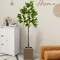 Costway 1/2 PCS 5.2 FT Tall Artificial Lemon Tree with Lemon Fruits, Cement Pot for Porch, Office